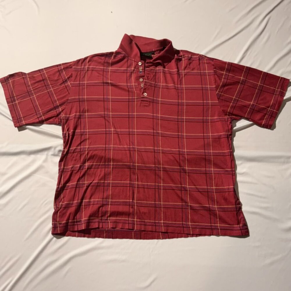 Bobby Jones Collection‎ Men's Lg Red Plaid Polo Shirt 100% Cotton Golf Casual
